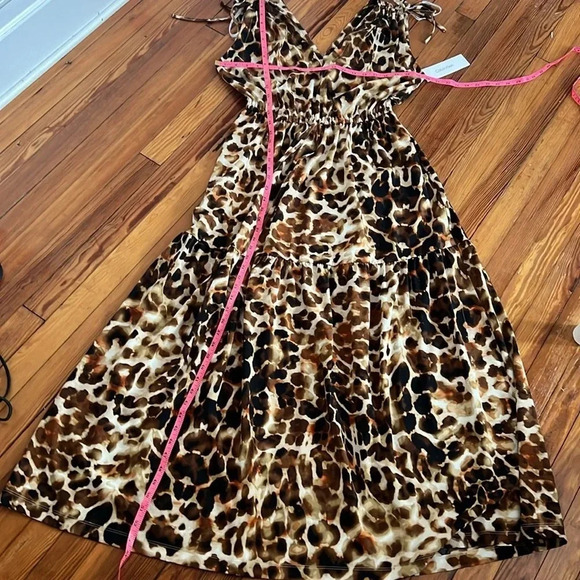 Calvin Klein Animal Print Tie-Shoulder Maxi Dress with Drawstring Elastic Waist - Picture 13 of 16